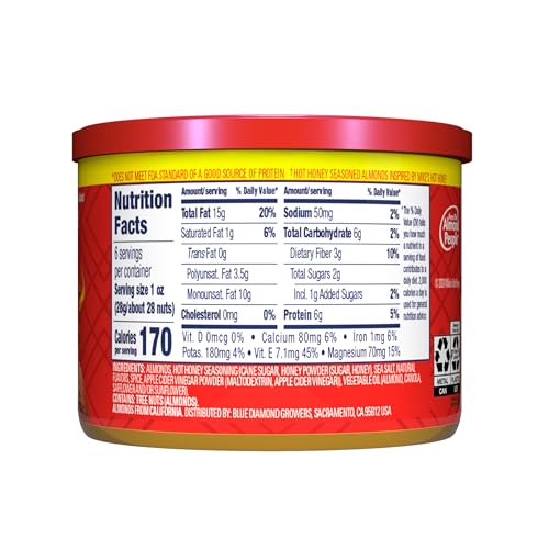 Blue Diamond Almonds, Made with Mike’s Hot Honey Infused with Chilies For a Perfect Sweet and Spicy Snack Nut Combination, 6oz. Can