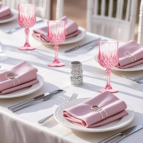 Deritec Plastic Goblets Plastic Wine Glasses 24 PCS, 7oz Pink Goblets Glassware Disposable Cups for Wedding Reception, Gra...