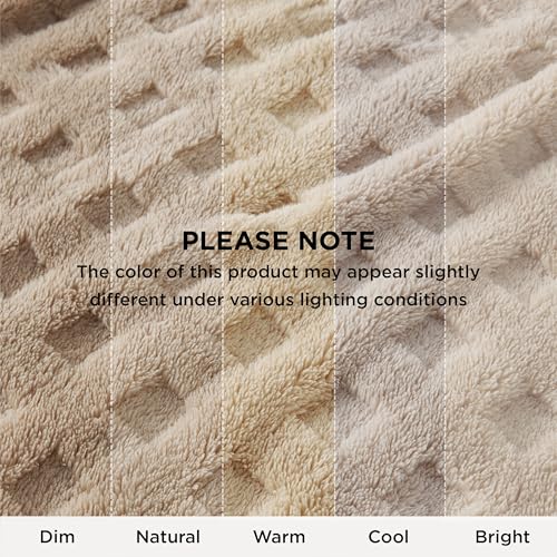 Bedsure Tan Throw Blanket for Couch - GentleSoft Fleece Cozy Waffle Blanket for Sofa Bed Room Decor, Super Fluffy Checkere...