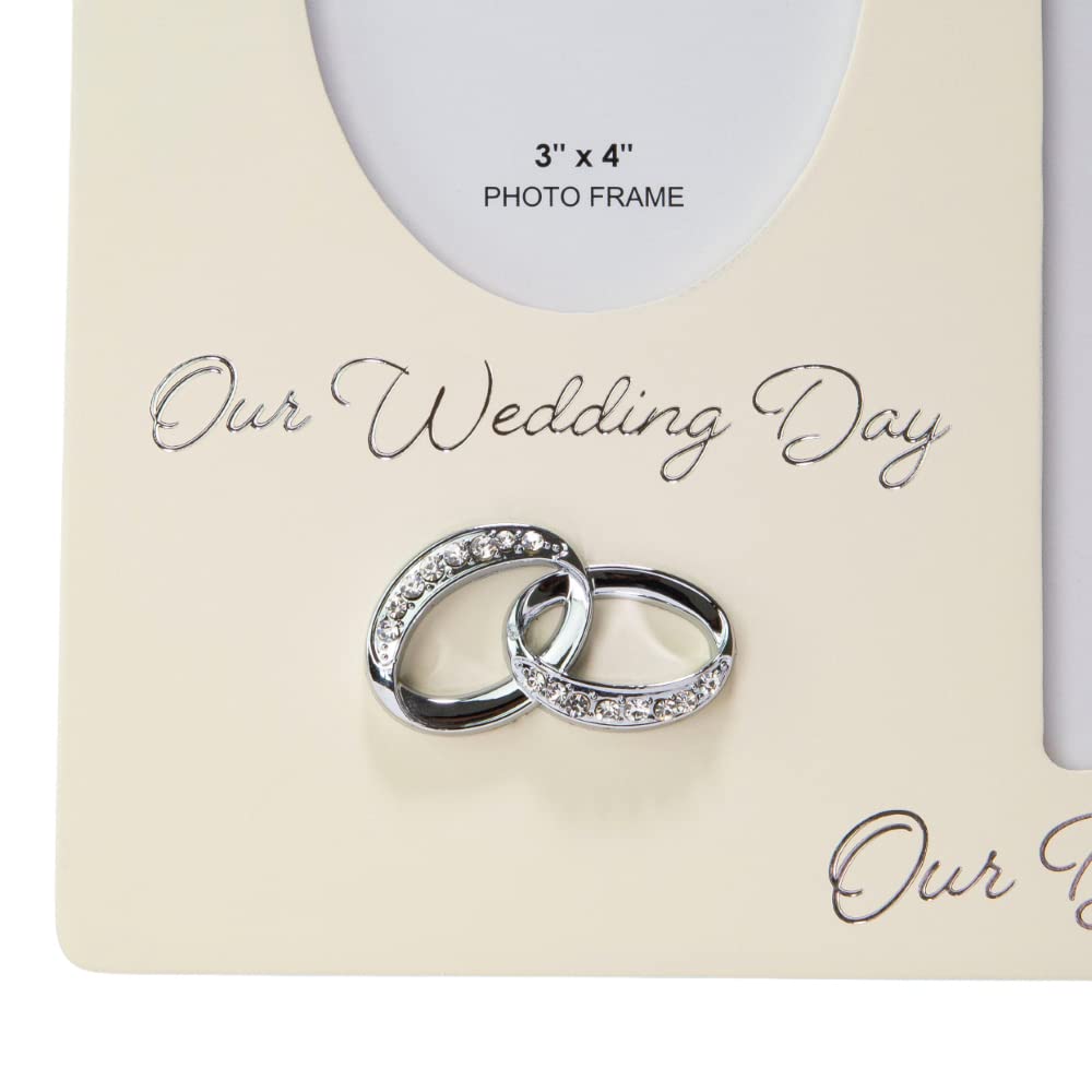 Happy Homewares Contemporary 60 Years Together Then and Now Diamond Anniversary Light Beige Frame with Double Silver Rings | Beautiful 60th Anniversary Picture Frame