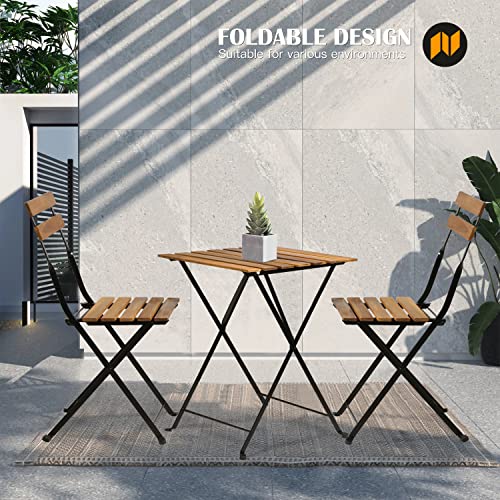 3-Piece Wood Patio Bistro Set Outdoor Furniture Set Bistro Table Set Patio Bistro Set Small Patio Table and Folding Chairs...