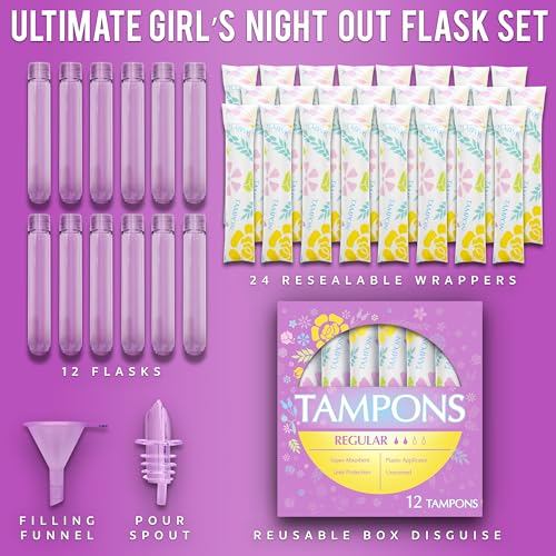 GoPong Tampon Flasks 12 Pack (18 oz Total) - Hidden Alcohol Travel Flasks for Women - Secret Liquor Containers for Nightcl...