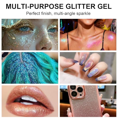 Roll-on Body Glitter Gel Holographic for Face and Hair,Body Glitter Gel Makeup for Kids Women,Body Shimmer Christmas Makeu...