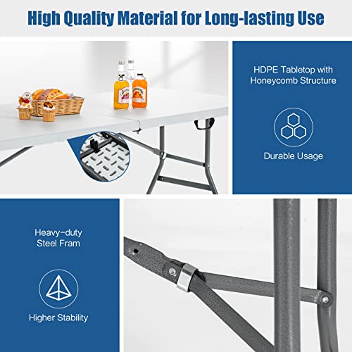 Goplus 6ft Folding Table, Indoor Outdoor Foldable Plastic Folding Tables, Heavy-Duty Rectangular Fold Up Table w/Handle, P...