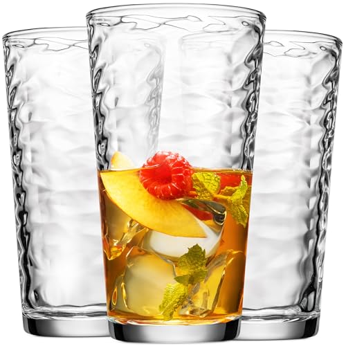 Glaver's Hammered Glass Cups. Cocktail Drinking Glasses Set of 6 Tall Kitchen Glasses, 17 oz Water Glassware For Bar, Juic...
