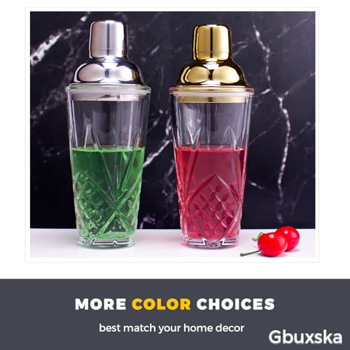 Gbuxska Cocktail Shaker, 14.5 Oz Glass Drink Shakers Cocktail for Bars, Whiskey, Cocktails, Gold