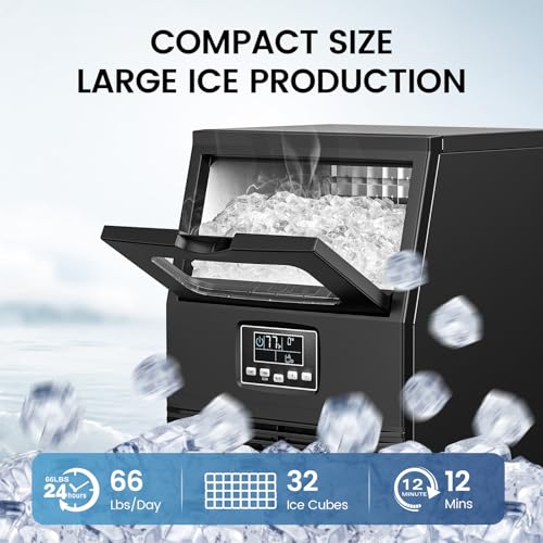 COWSAR Commercial Ice Maker Machine, 67Lbs/24H Stainless Steel Undercounter Ice Maker with 8Lbs Storage Capacity, Self-Cleaning Freestanding Ice Machine for Home, Bar, Restaurant, Office, Outdoor