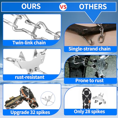 Crampons for Shoes, Footwear Traction Cleats Ice Snow Grips with 32 Stainless Steel Spikes, Shoe Anti - Slip Boots Spikes ...