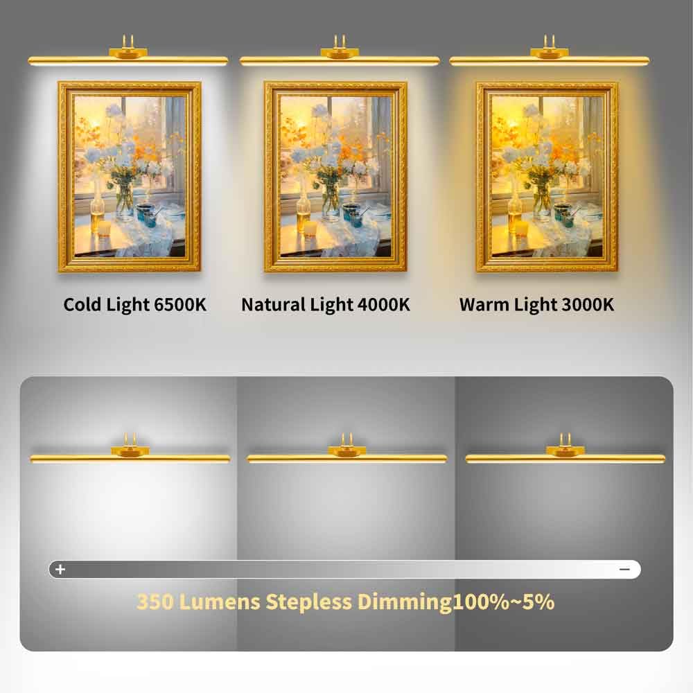 TIAUEU 26" Wireless Picture Lights, Rechargeable Battery Art Display Light with Remote Control, Dimmable/Timer Off Dartboard Light, 3 Lighting Modes Full Metal Painting Display Lights (Gold-2 Pack)