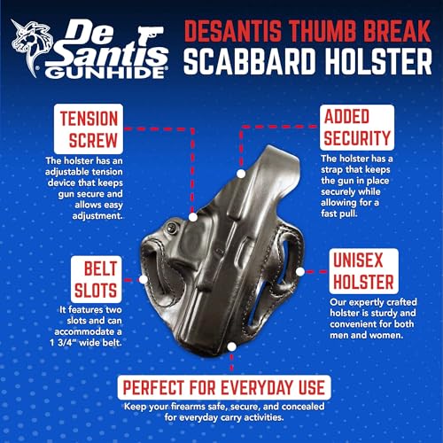 DeSantis Thumb Break Scabbard - OWB Gun Holster for Men and Women, Leather Belt Slide Holster for Pistols, Exact Molding, Secure and Concealable Carry