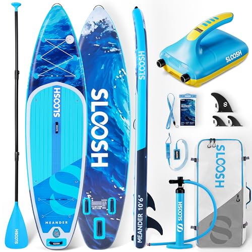 SLOOSH 10'6" Inflatable SUP & Electric Pump Bundle – Stable Paddle Board Kit with EVA Deck, 20 PSI Fast Pump, Kayak Paddl...