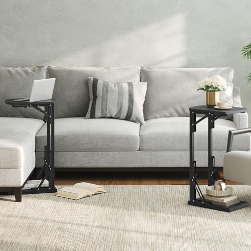 MAHANCRIS Folding C-Shaped End Table, Side Table for Couch, TV Tray Table for Small Spaces, Small Couch Side Table That Sl...