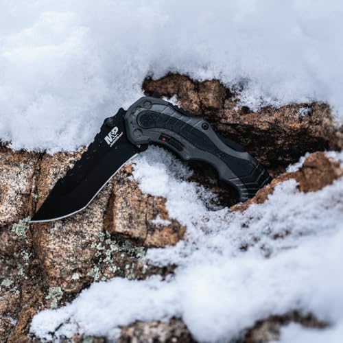 Smith & Wesson SWMP6 7.7in High Carbon S.S. Assisted Folding Knife with 3.4in Clip Point Blade and Aluminum Handle for Out...