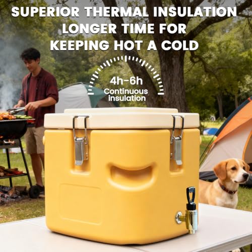 5 Gallon Insulated Beverage Cooler,21QT Hot Box for Catering, Soup Container Commercial Food Warmer,Insulated Drink Dispen...
