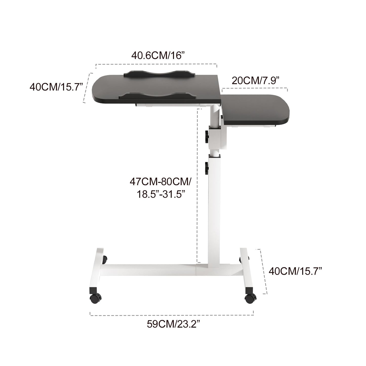 UDIYO Bed Side Table, Height Liftable Overbed Bedside Table with Wheels, Adjustable Tilt Hospital Bed Table, Foldable Over Bed Table for Home,White Black 1