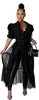Ekaliy Women Sexy Short Sleeve Bodycon High Low Asymmetrical Ruffle Tunics Blouse Shirt Top Dress