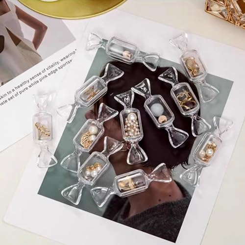 20PCS Cute Candy Shaped Jewelry Box Mini Plastic Jewelry Organizer Clear Beads Storage Containers for Christmas Wedding Pa...
