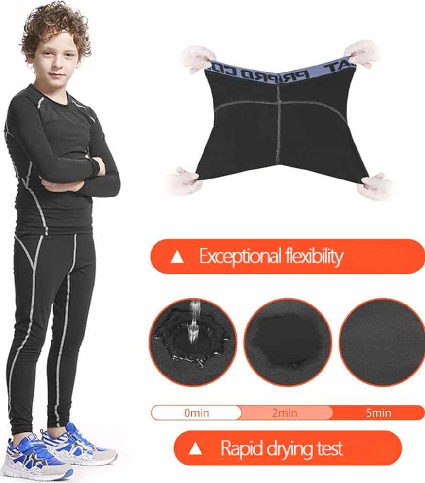 Muzikin Youth Kids'Thermal Underwear Set, Fleece-Lined Compression Shirt & Leggings, Kids Base Layer for Cold Weather Comfort, Moisture-Wicking Base Layer for Sport, Breathable Warm Thermals (30)
