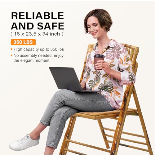VINGLI Bamboo Folding Chair, Foldable Dining Wood Chairs Comfortable Seat for Outdoor & Indoor, Patio, Porch, Wedding, Par...