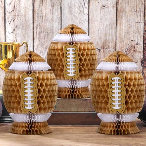 Fourluoo 6 Pcs Football Party Decorations Large Football Honeycomb Centerpieces 3D Ball Table Decor Sports Ball Paper Hone...