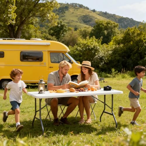 DailyPorta 6 Feet Folding Table with Built in Handle & Fold-in-Half | Heavy Duty Portable | Lightweight Perfect for Party,...