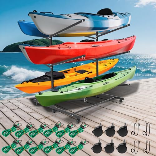 Rebertry Kayak Storage Rack, Heavy Duty Freestanding Kayak Stands, Boat/Canoe/Paddleboard Holder, Space Saving Garage Orga...