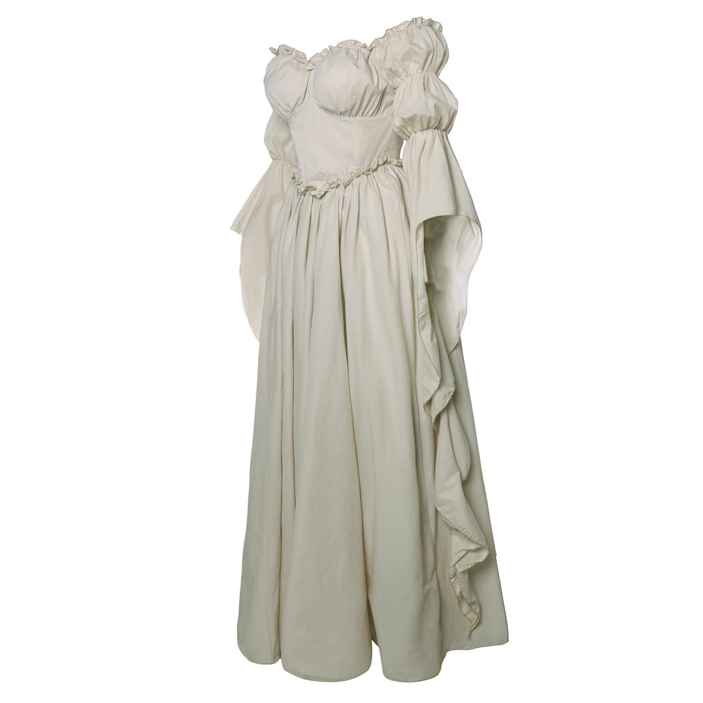 Vibsion Medieval Renaissance Dress Renaissance Faire Costume for Women Victorian Gothic Witch Wedding Dresses S/M Beige