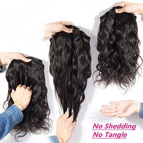 Aopusi Bundles with Closure Body Wave Bundles with Closure Weaves 4¡¿4 Free Part Lace Closure with 3 Bundles 100% Brazilian Virgin Remy Human Hair 150% Density Natural Color (14 16 18+12 Inch)
