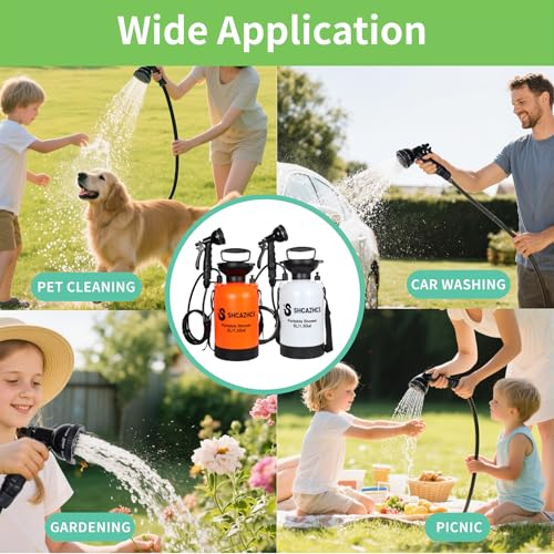 Shcazhcx 1.3 Gallon/5L Portable Outdoor Shower, 10 Spray Modes, No Power Needed, Insulated Sleeve Keeps Water Warm, Multi-...