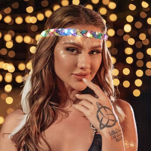EARENT Light Up Rave Headband Multicolor Glow Rhinestone Hair Accessories for Women