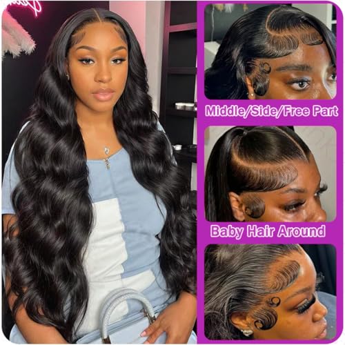 Body Wave Lace Front Wigs Human Hair 200% Density Glueless HD Transparent 13¡¿4 Lace Frontal Wigs Human Hair Brazilian Virgin Wig for Women Pre Plucked Bleached Knots with Baby Hair(22 Inch)