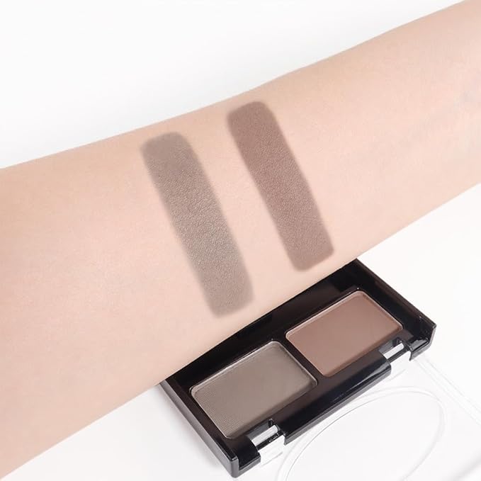 Eye Brow Powder for Women, Medium Brown Eyebrow Powder Kit with Double-ended Eyebrow Brush, Long-Lasting Waterproof Two Colors, Purse-Friendly Compact, Cruelty Free (Medium Brown+Grey)
