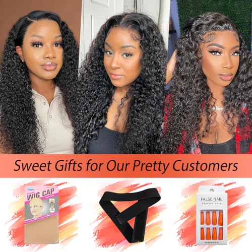 Kinky Curly Lace Front Wig Human Hair 13x4 Glueless Wigs Virgin Hair Pre Plucked with Baby Hair 18 Inch HD Deep Jerry Curly Wave Lace Frontal Wigs 150% Density Full and Thick