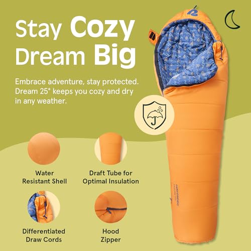 Retrospec Dream 25 Kids Sleeping Bag for Camping - Mummy Style, Water-Resistant, Lightweight 3lbs 3oz, Adjustable Length, ...