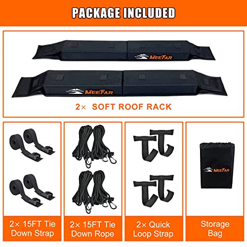 MeeFar Universal Car Soft Roof Rack Pads Luggage Carrier System for Kayak Surfboard SUP Canoe Include 2 Heavy Duty Tie Dow...