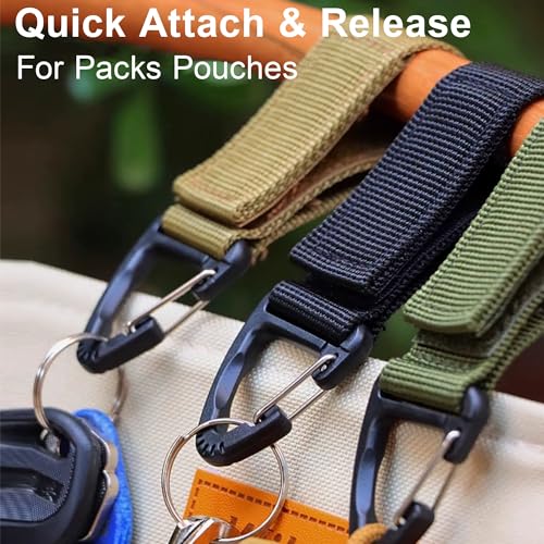 Tactical Key Ring Chain, D-Ring Snap Clip Carabiner, Multifunction Keychain Webbing Belt Holder 4PCS, Gear Hook for Hiking...