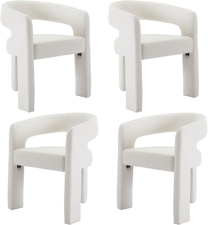 DAYALANE Modern Barrel Dining Chairs Set of 4, Upholstered Leatherette Dining Room & Kitchen Chair with Curved Back, Comfy Accent Side Reading Armchair for Living Room Bedroom Kitchen Office, White