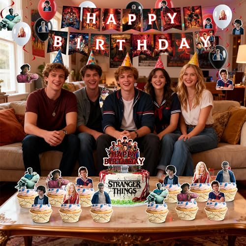 50pcs Stranger season 5 Things Party Supplies Birthday Decorations Set Include Banner, Balloonss, Hanging Swirls, Cake Cup...