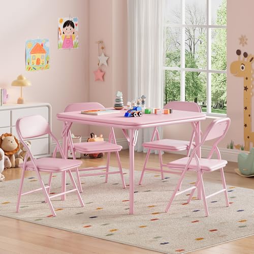 GAOMON 5 Piece Set Folding Table and Chairs Set, Boys and Girls Activity Table and Chairs Set for Dining Room,Daycare,Clas...