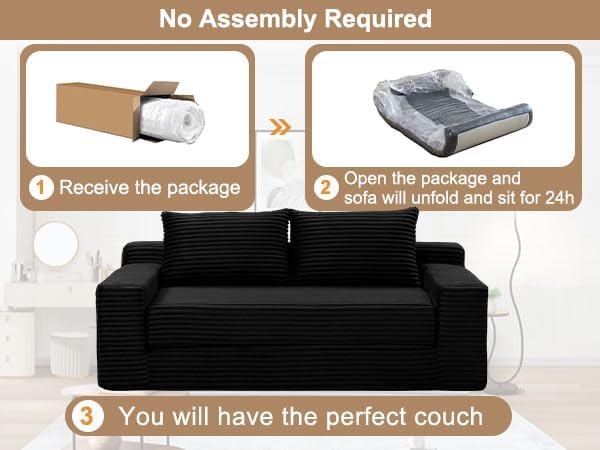 73" Convertible Sofa Bed, 2 in 1 Folding Couch Bed, Boneless Couch in a Box, Cloud Loveseat Sleeper, Fold Out Comfy Floor Futon Sofa with 2 Pillows for Living Room Bedroom, No Assembly (Black, 73")