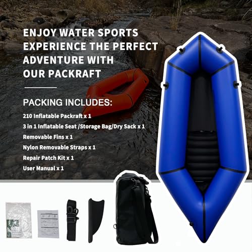 JUSTOOP Lightweight Packrafts, TPU Inflatable Kayak for Flat Water Rafting Camping Trip/Fishing/Water Adventures 1 Person/...
