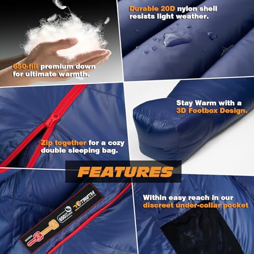 Yotruth Lightweight Down Mummy Sleeping Bag with 650-FP Duck Down, Ideal for Camping and Backpacking, Durable Ripstop Nylo...
