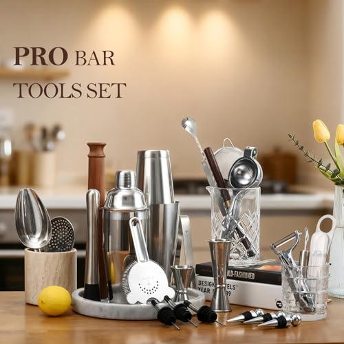ETENS 33-Piece Professional Bartender Kit with Weighted Boston Shaker – High End Mixology Set for Home Bar – Stainless Ste...
