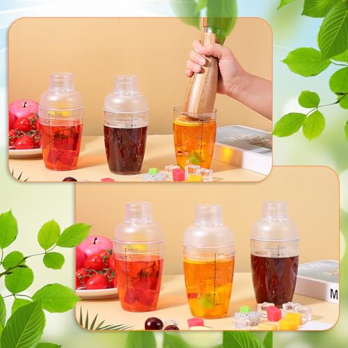12 Pcs Plastic Cocktail Shaker with Scale and Strainer Top Clear Shaker Cup with Measurement Clear Plastic Bottle Cocktail...
