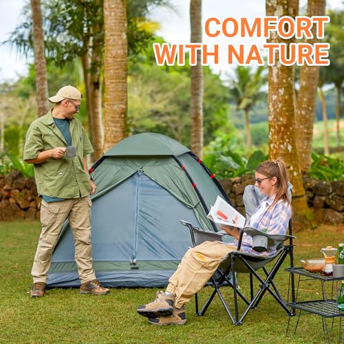 KingCamp Oversized Camping Folding Chair with Lumbar Support, Heavy Duty Ergonomic Padded Arm Chair with Cooler Bag, Cup H...
