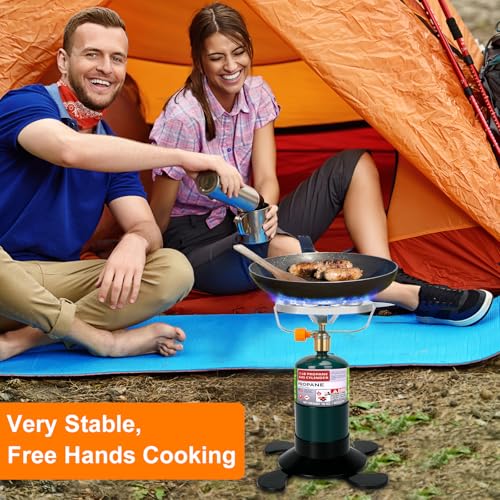 Camping Stove Propane Burner, Portable Camp Stove with Foldable Gas Tank Base, Adjustable Flame Backpacking Cooker for Cam...