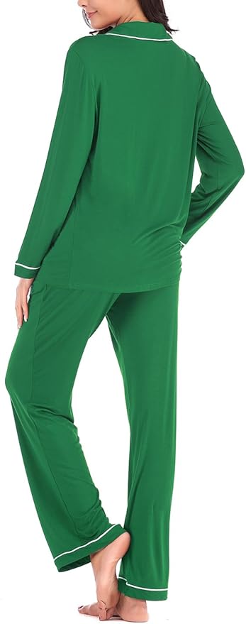 Aamikast Women's Pajama Sets Long Sleeve Button Down Sleepwear Nightwear Soft Pjs Lounge Sets