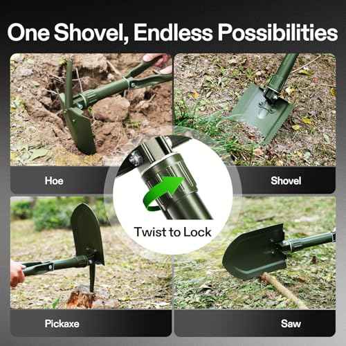 VIVOSUN Folding Survival Shovel, 22'' Camping Shovel, Military Portable Small Shovel with High Carbon Steel, Tactical Entrenching Tool for Hiking, Digging, Backpacking, Gardening, Off Road, Beach