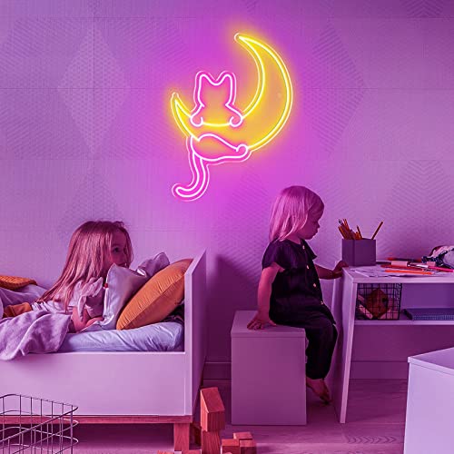 Anime Cat & Moon Neon Sign, Personalized Neon Signs for Wall Decor, LED Night Lights Home Decor Lights Backdrop LED Light ...