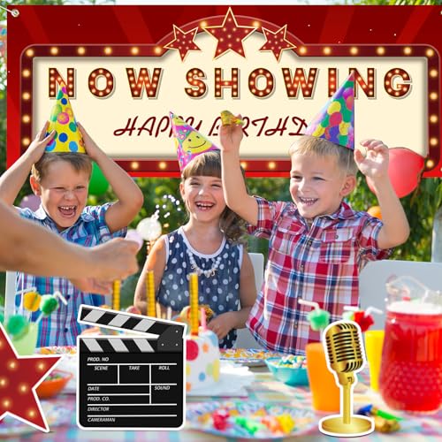 Tallew 12 Pieces Movie Night Party Decorations Now Showing Banner Red Carpet Backdrop Double Sided Printing Red Carpet Cut...